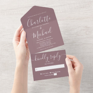 Modern Minimalist Mauve Script Wedding All In One Invitation