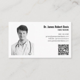 Modern Minimalist Medical Doctor Photo QR Code👨‍⚕ Business Card
