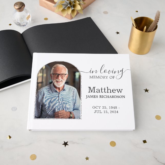 Modern Minimalist Memorial Funeral Arch Photo  Guest Book (Front Open)