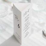 Modern Minimalist Menu & Table number trifold<br><div class="desc">Trifold wedding menu & table number: all in one,  just fold the paper sheet in 3 to get your standing menu. Modern,  simple and clean: adopt this minimalist handwritten design for your wedding stationery. Fully customisable colours.</div>