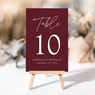 Modern Minimalist Merlot Wedding Table Number