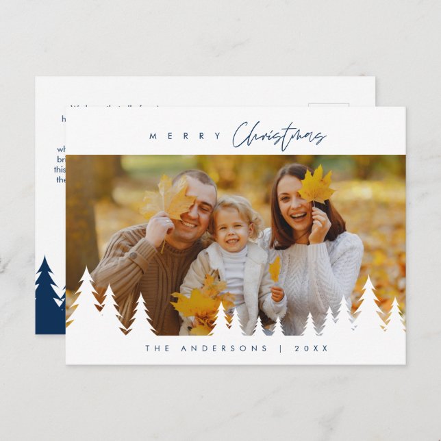 Modern Minimalist, Merriest Christmas Family Photo Postcard (Front/Back)