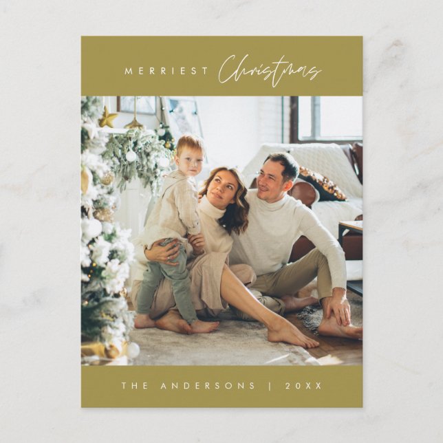 Modern Minimalist, Merriest Christmas Family Photo Postcard (Front)