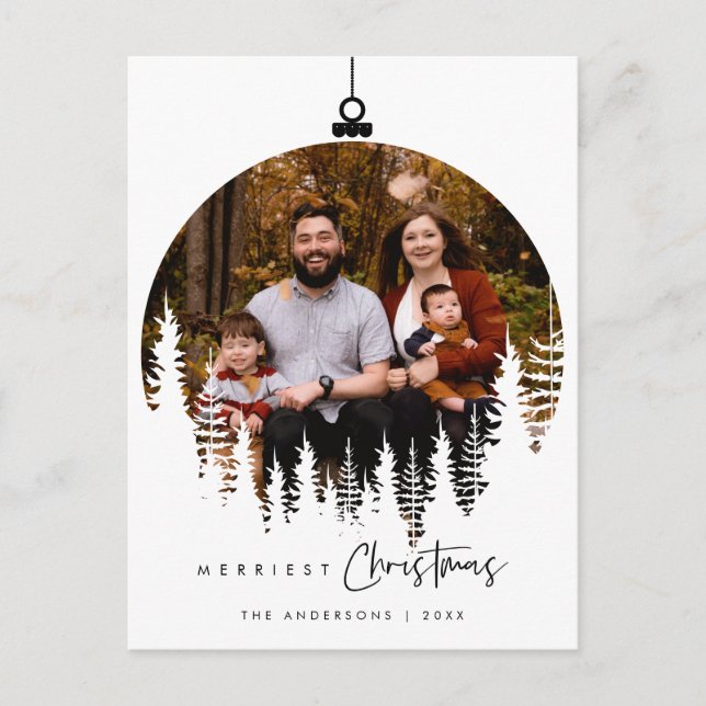 Modern Minimalist, Merriest Christmas Family Photo Postcard (Front)