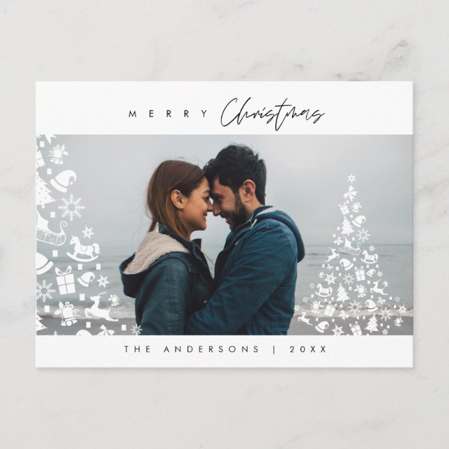 Modern Minimalist, Merriest Christmas Family Photo Postcard (Front)