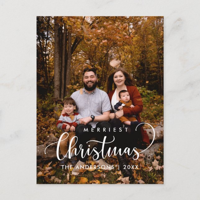 Modern Minimalist, Merriest Christmas Family Photo Postcard (Front)