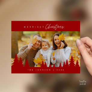 Modern Minimalist, Merriest Christmas Family Photo Postcard