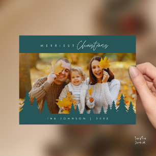Modern Minimalist, Merriest Christmas Family Photo Postcard