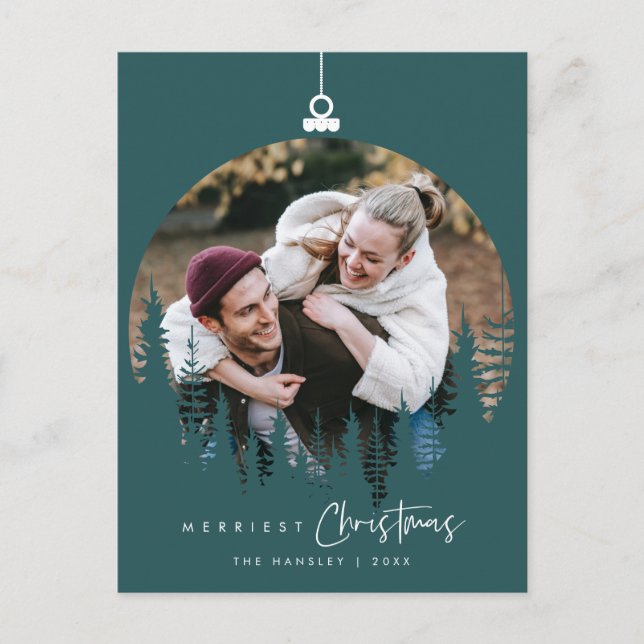 Modern Minimalist, Merriest Christmas Family Photo Postcard (Front)