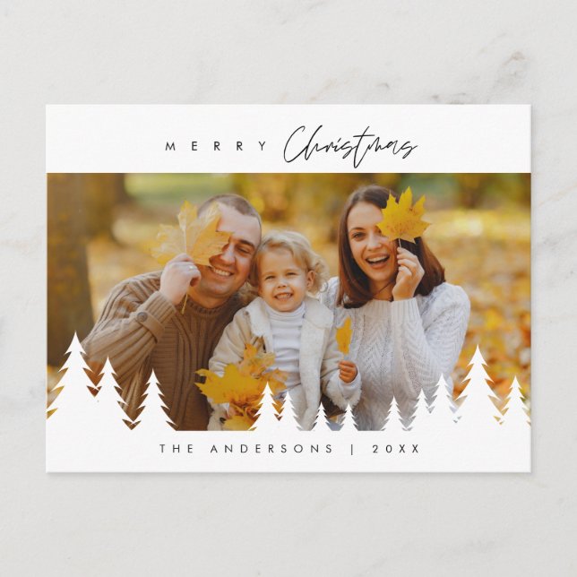 Modern Minimalist, Merriest Christmas Family Photo Postcard (Front)