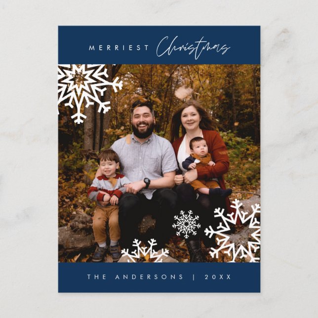 Modern Minimalist, Merriest Christmas Family Photo Postcard (Front)