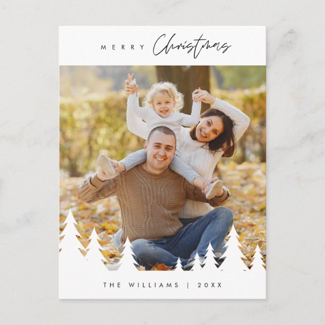 Modern Minimalist, Merriest Christmas Family Photo Postcard (Front)