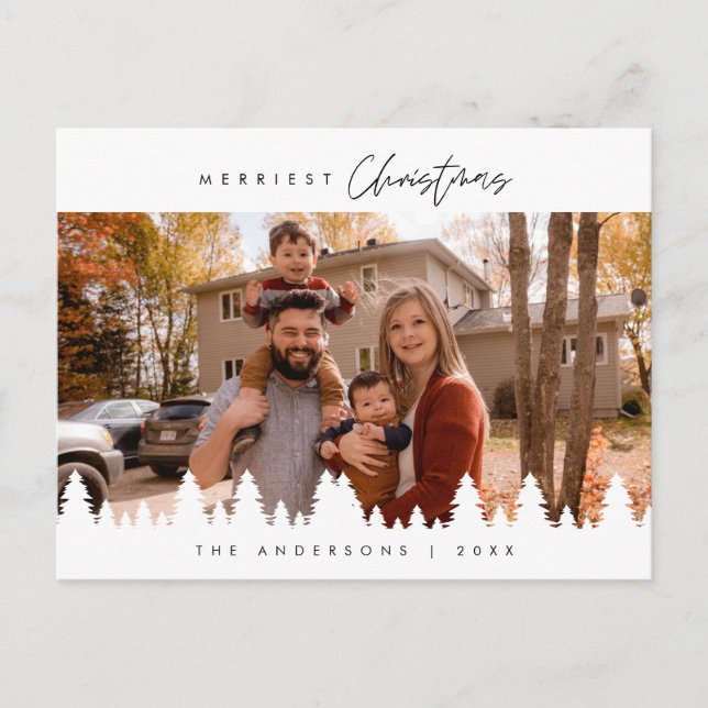 Modern Minimalist, Merriest Christmas Family  Post Postcard (Front)