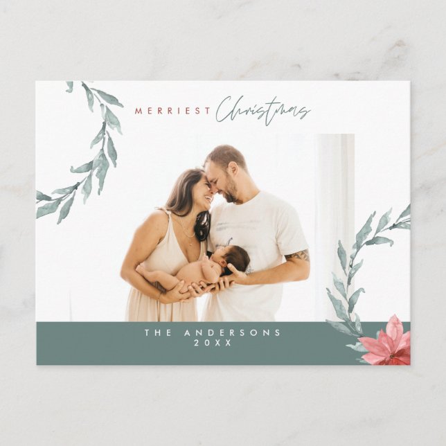 Modern Minimalist, Merriest Christmas Family  Post Postcard (Front)