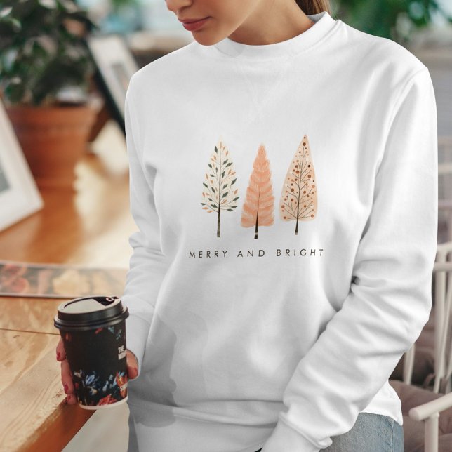 Modern Minimalist Merry And Bright Christmas Tree  Sweatshirt (Creator Uploaded)