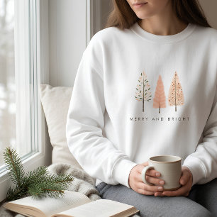 Modern Minimalist Merry And Bright Christmas Tree Sweatshirt