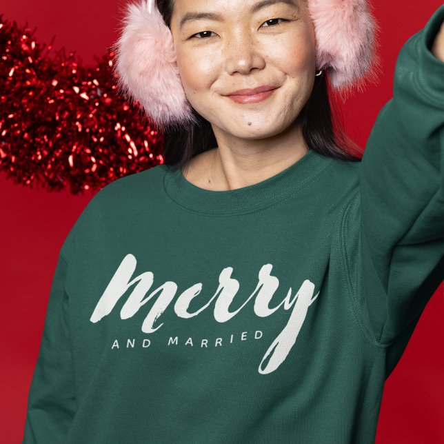 Modern Minimalist Merry and Married Script Custom Sweatshirt (Creator Uploaded)