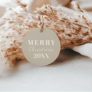 Modern Minimalist Merry Christmas Beige Gift Tag