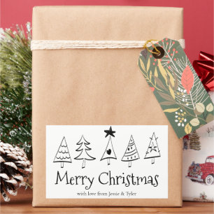Modern Minimalist Merry Christmas Black & White Rectangular Sticker