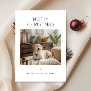 Modern Minimalist Merry Christmas Dog Photo Holida Holiday Card