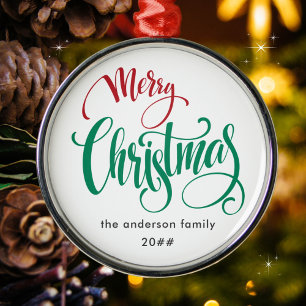 Modern Minimalist Merry Christmas Family Name Metal Tree Decoration