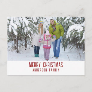 Modern Minimalist Merry Christmas Family Photo Holiday Postcard