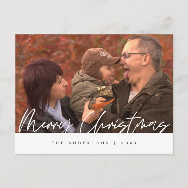 Modern Minimalist, Merry Christmas Family Photo Postcard (Front)