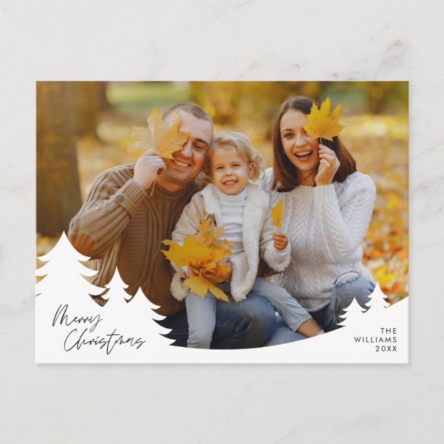 Modern Minimalist, Merry Christmas, Family Photo Postcard (Front)