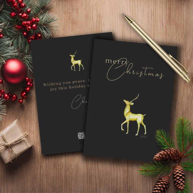 Modern Minimalist Merry Christmas Gold Reindeer  (Creator Uploaded)