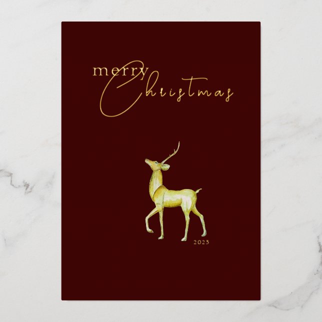 Modern Minimalist Merry Christmas Gold Reindeer  (Front)