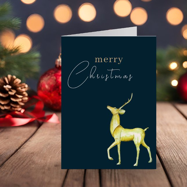 Modern Minimalist Merry Christmas Gold Reindeer  Card (Creator Uploaded)