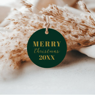 Modern Minimalist Merry Christmas Green Gold Gift Favour Tags