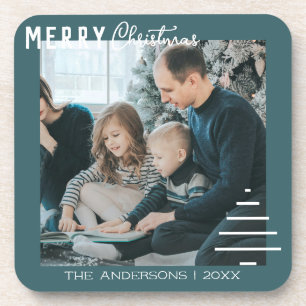 Modern Minimalist Merry Christmas Green Pine Tree  Coaster