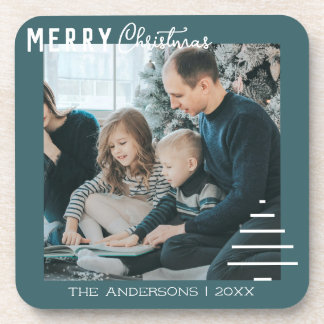 Modern Minimalist Merry Christmas Green Pine Tree Coaster