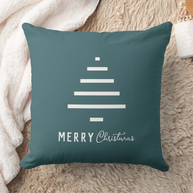 Modern Minimalist Merry Christmas Green Pine Tree Cushion (Blanket)