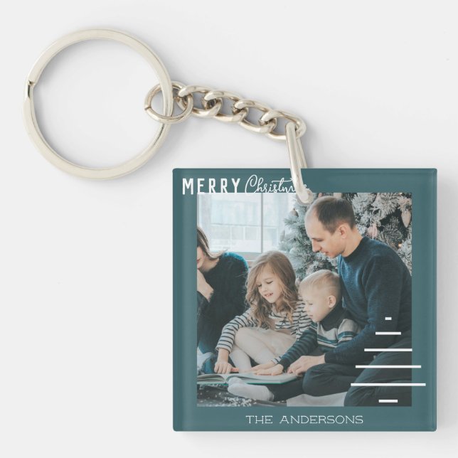 Modern Minimalist Merry Christmas Green Pine Tree  Key Ring (Front)
