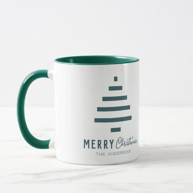 Modern Minimalist Merry Christmas Green Pine Tree  Mug (Left)