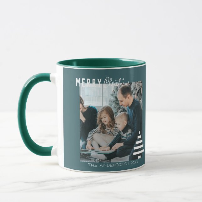 Modern Minimalist Merry Christmas Green Pine Tree  Mug (Left)