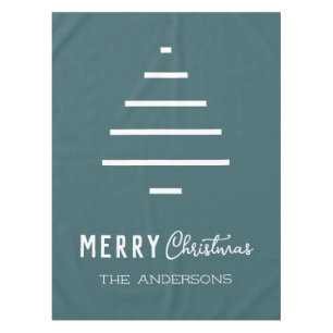Modern Minimalist Merry Christmas Green Pine Tree Tablecloth