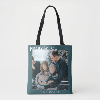 Modern Minimalist Merry Christmas Green Pine Tree Tote Bag