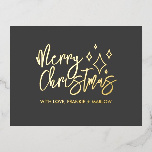 Modern Minimalist Merry Christmas Grey Real Gold Foil Holiday Postcard (Front)