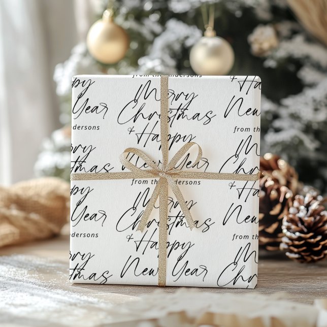 Modern Minimalist Merry Christmas & Happy New Year Wrapping Paper (Creator Uploaded)