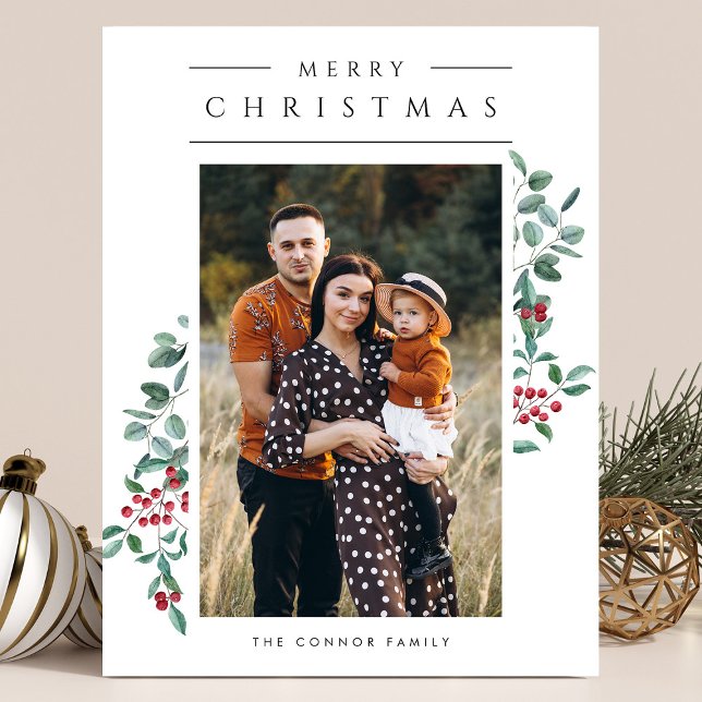 Modern Minimalist Merry Christmas One Photo Postcard (Creator Uploaded)
