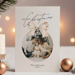 Modern Minimalist Merry Christmas Ornament Photo Holiday Card