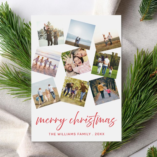 Modern Minimalist Merry Christmas Photo Collage Holiday Card (Creator Uploaded)