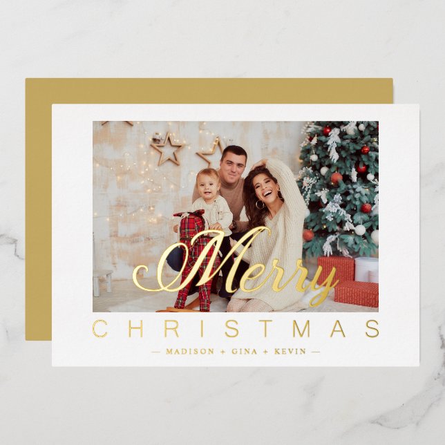 Modern Minimalist Merry Christmas Photo Family (Front/Back)