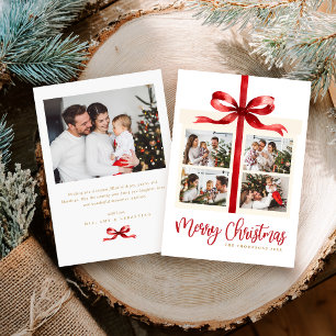 Modern Minimalist Merry Christmas Photo Red  Holiday Card