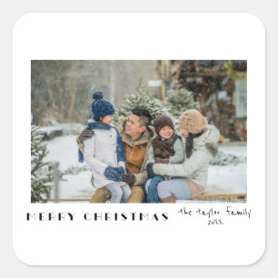Modern Minimalist Merry Christmas Photo Square Sticker