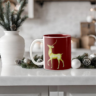 Modern Minimalist Merry Christmas Reindeer Two-Tone Coffee Mug