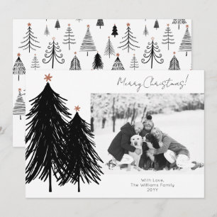 Modern Minimalist Merry Christmas Tree Photo Holid Holiday Card